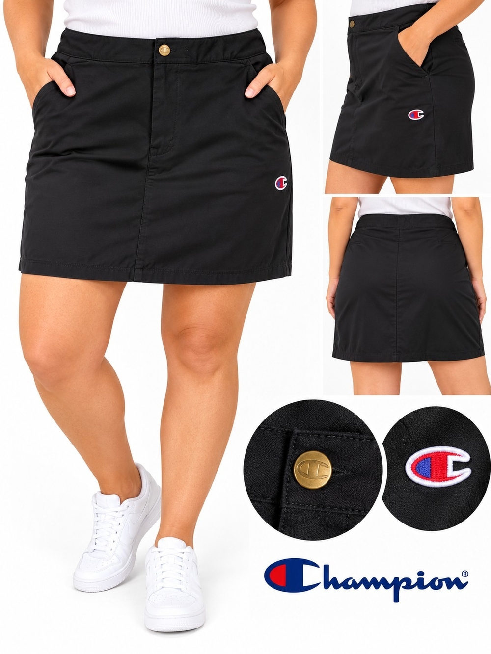 Champion Black Mini Skirt with Logo Emblem
